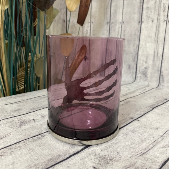 HALLOWEEN SKELETON HAND COCKTAIL GLASS - PURPLE GLASS WITH SLIVER METAL HAND! - Picture 3 of 6